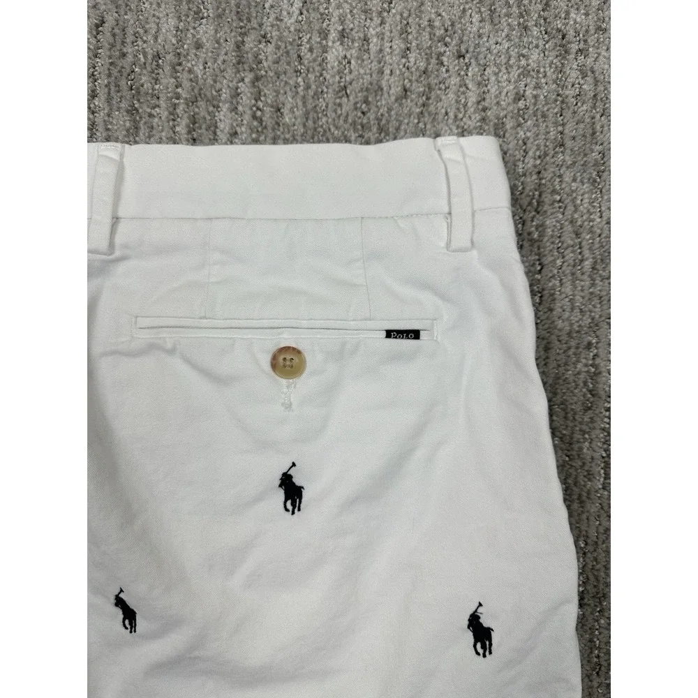 Polo Ralph Lauren Shorts Men 32 White Chino Flat Front All Over Pony Classic AOP